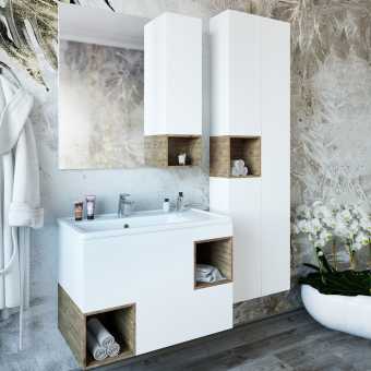 Мебель для ванной Sanflor Даллас 80, белый матовый, дуб рустикальный