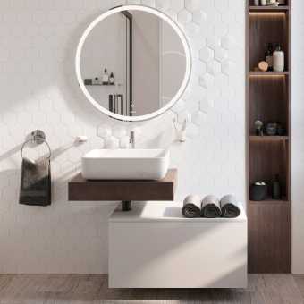 Мебель для ванной STWORKI Ольборг 60 столешница дуб карпентер, без отверстий, с тумбой 80, с раковиной STWORKI Soul 1 белой
