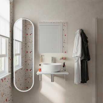 Мебель для ванной DIWO Элиста 60 белый мрамор, с раковиной Moduo 40 RING, в скандинавском стиле, овальная (гарнитур, мебель)