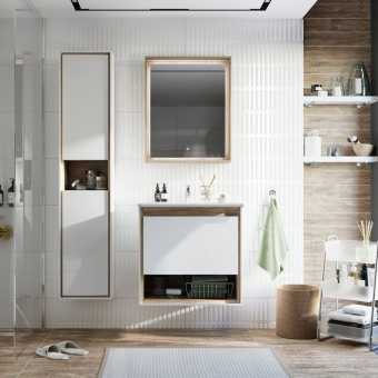 Мебель для ванной STWORKI Ольтен 60 белая, дуб сонома , подвесная (комплект, гарнитур)