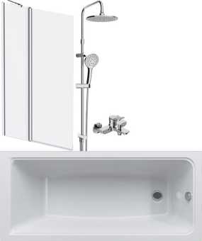 Акриловая ванна AM.PM Gem с душевым комплектом + шторка на ванну 150х70
